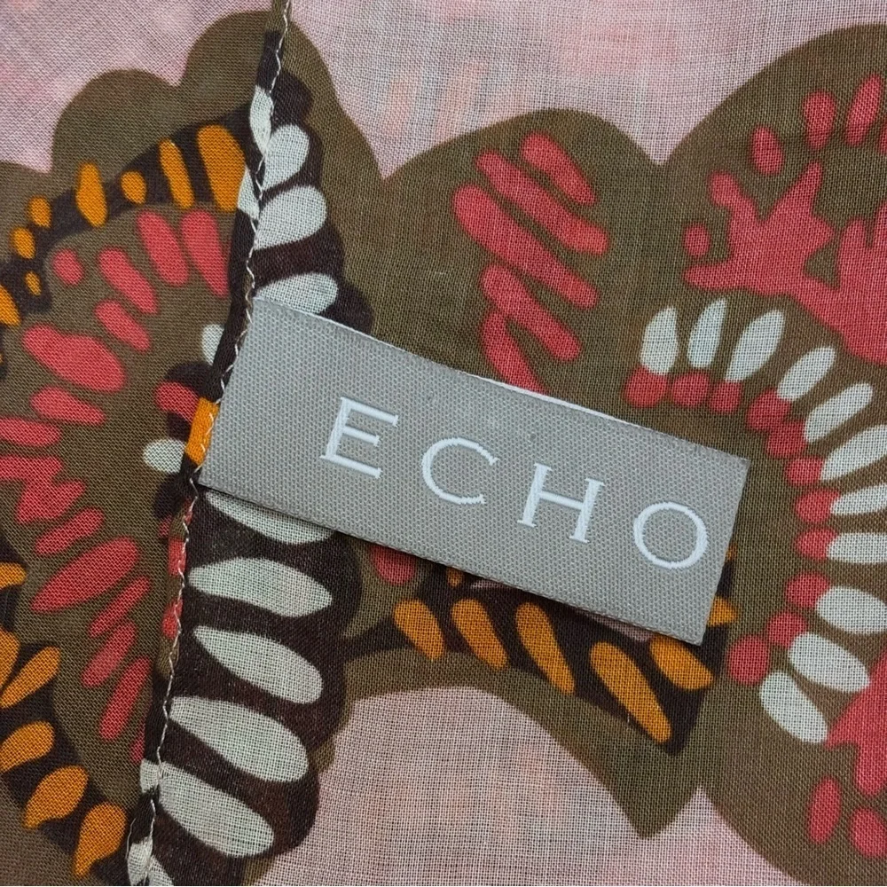 Vintage Echo Paisley Floral 100% Cotton Scarf Wrap Oblong PInk Brown Retro
